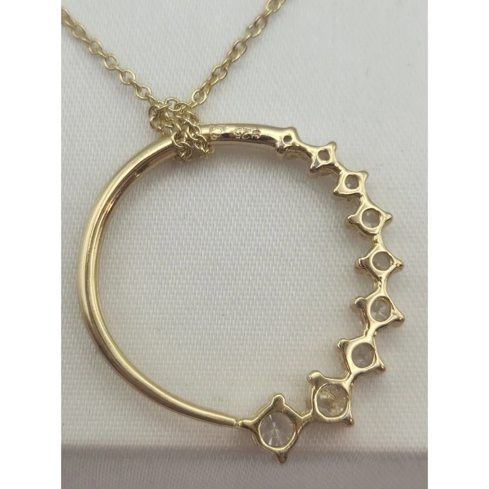 Gold Tone 925 Sterling Silver Cubic Zirconia Circle‎ Necklace and Earring Set - Picture 2 of 3